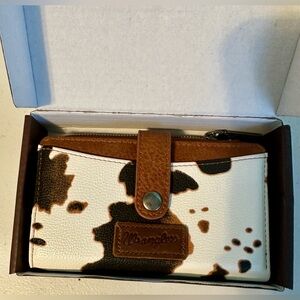 Wrangler Cow Print Button Wallet in Brown #WG133-W002BR Brand New In Box